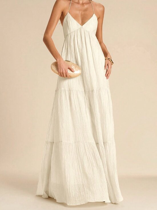Dresses & Skirts - Apricot Boho Spaghetti Strap Women's Backless Tie Bow Pleated Dress
